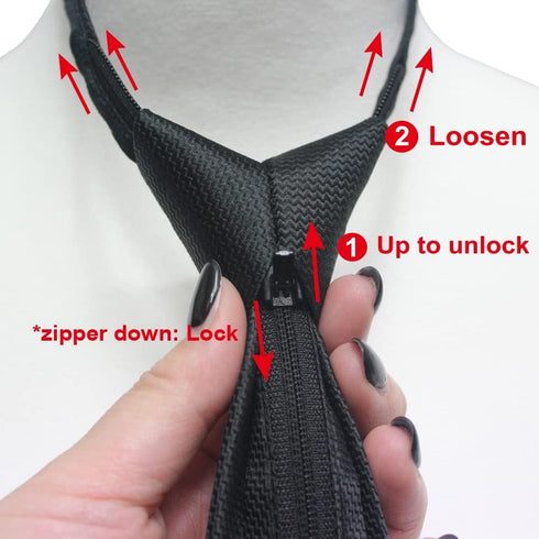 Men's Black Classic Woven Jacquard Solid Pre-Tied Adjustable Zipper necktie...