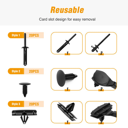 GOOACC 60Pcs Blind Rivet Fender Flare Rocker Moulding Bumper Shield Retainer Clip Assortment 6506007AA 68039280-AA 6030441 Replacement for Jeep Wr...