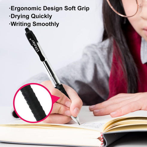 Vitoler 24 Pcs Gel Pens,0.7mm Retractable Medium Point Pens,Smooth Writing Black Gel Ink Pens with Comfortable Grip for Office Home School Supplie...