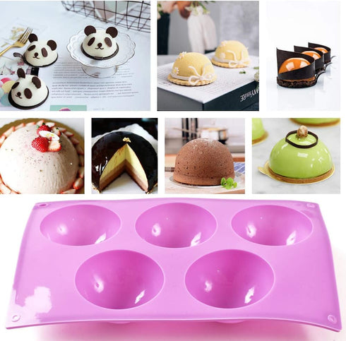 Newk 5 Holes Semi Sphere Silicone Mold, 3 Packs 5-Cavity Half Sphere Mold for Making Chocolate Bomb, Cake, Jelly, Pudding, Dome Mousse - Purple...