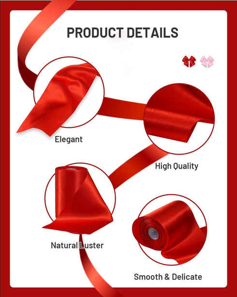 FAKILO Red Satin Ribbon 6 Inch x 22 yd Wide Thick Ribbon for a Grand Opening Business Ribbon Cuttings Ceremony Bow Wedding Chairs Party Christmas ...