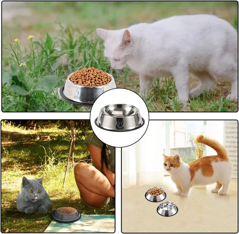 2 Pcs Cat Bowls Cat Feeding Bowls with Anti-skid Base Stainless Steel Puppy Dishes for Kittens Small Dogs Puppies Bunny...