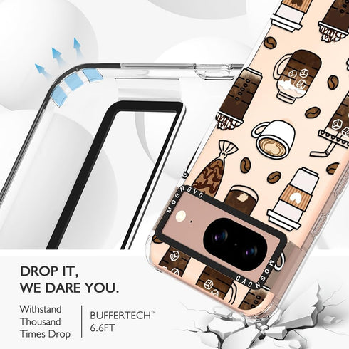 MOSNOVO Compatible with Google Pixel 8 5G Case, Coffee Clear Design Transparent Plastic Hard Back Case with TPU Bumper Protective Case Cover for P...