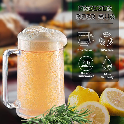 Beer Mugs For Freezer, Double Wall Insulated Plastic Glasses – Freezer Mugs, 16 oz – Perfect Frozen Beer Mugs for Home Bar Accessories, Gifts for ...
