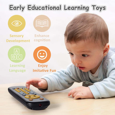 Baby TV Remote Control Toy with Light and Sound, Early Educational Music Toy with English/French/Spanish, Gift Toy for 6 Months+...