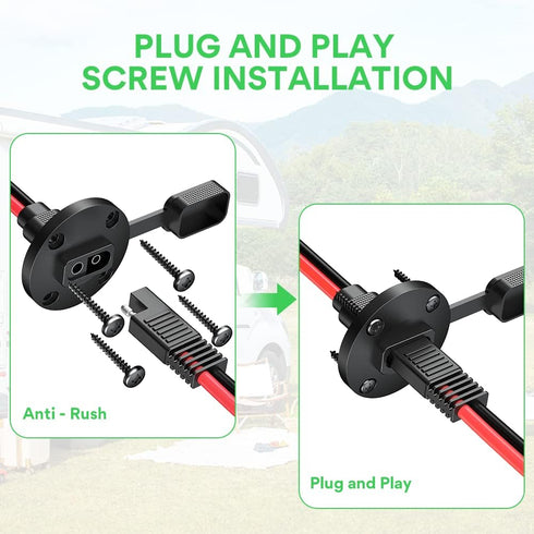 SAE Connector Power Socket Sidewall Port, 12AWG Cable Weatherproof Cable Quick Connect Panel Mount Universal Flush Mount Adapter for Solar Generat...