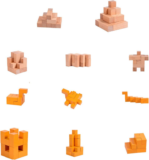3D Wooden Cube Puzzles Wooden Brain Teaser Puzzle Gift Desk Puzzles Geometric Intellectual Jigsaw Logic Puzzle Educational Games Toy for Kids and ...