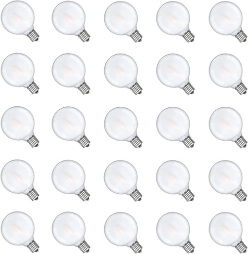 25 Pack G40 Frosted LED Replacement Bulbs, 0.6W Shatterproof LED Globe Light Bulbs, E12 Candelabra Base Frosted White Light Bulbs for G40 Outdoor ...
