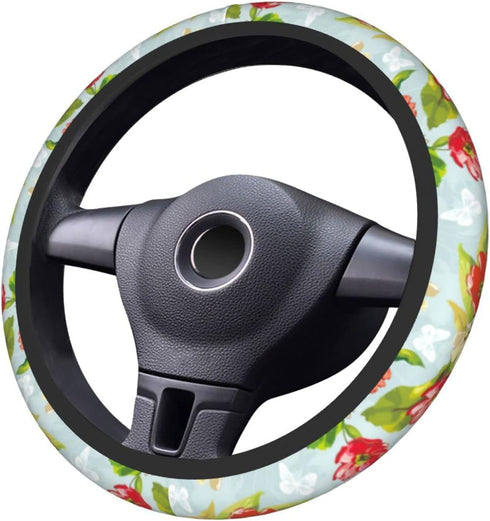 Flower Butterfly Steering Wheel Cover Women Girl Car Accessories Interior Universal 15 Inch Auto Anti-Slip Steering Wheel Protector for Truck SUV ...