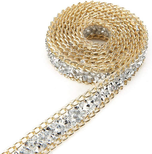 5 Yard 15 mm Rhinestone Ribbon, Gold Silver Wrap Roll Rhinestone Ribbon Decoration for Wedding Party Floral Arrangements...