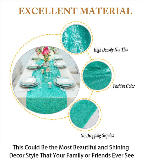 ShinyBeauty Mint Green Table Runners 2Packs 12''x72'' Teal Sequin Table Runners Glitter Fabric Table Runner 72 Inches Long Sparkle Table Cover Ove...