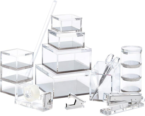 OfficeGoods Acrylic Desk Organizer w/Silver Base – Functional & Elegant Odds & Ends Box for Display or Storage – Perfect for Home or Office, Kitch...