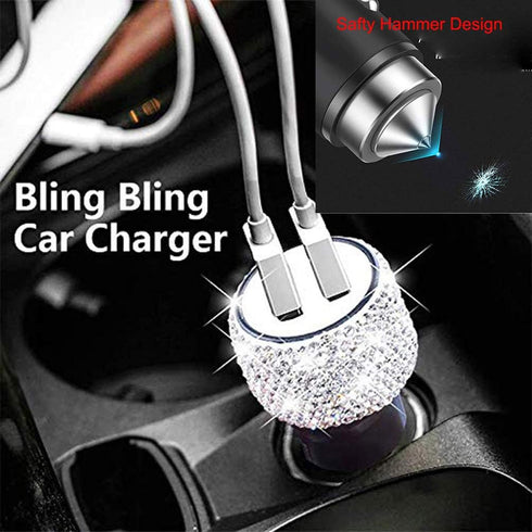 3 Pack Bling Rhinestones Cell Phone Set (Car Phone Mount Holder Car Charger Charging Cable) for iPhone iPad Android Bling Accessories for Women Gi...