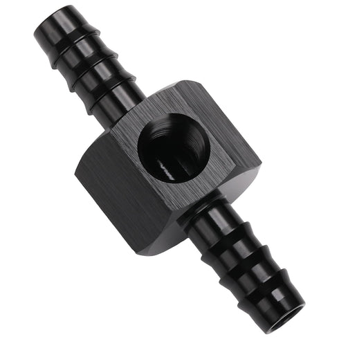 5/16 Hose Barb Inline Fuel Pressure Gauge T Fitting Adapter Union with 1/8 NPT Sensor Gage Port Aluminum Black...