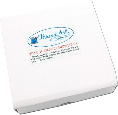 Threadart Prewound Embroidery Bobbins - 144 Count Per Box - White Cardboard Sided - L Style - 8 Options Available...