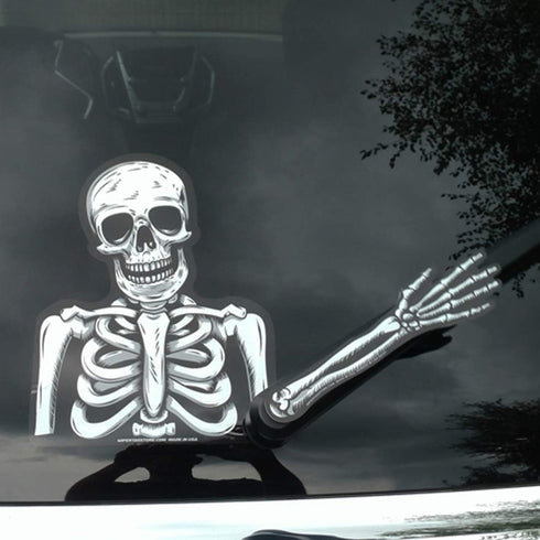 Skully Waving Skeleton Arm WiperTags Decal Made in USA attaches to Rear Vehicle Wiper Blades...
