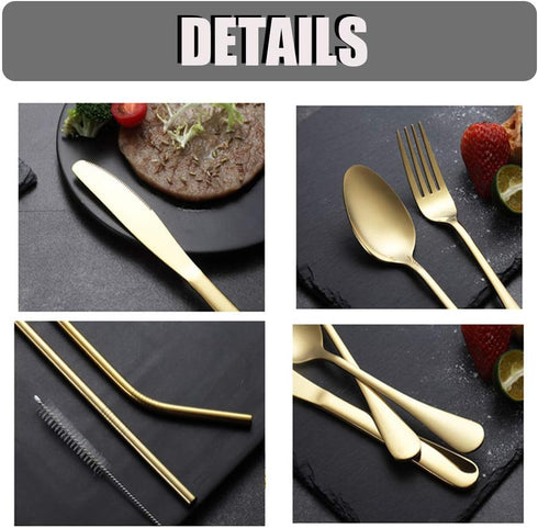 Travel Utensils Set with Case Reusable Stainless Steel Silverware Flatware Set 9 Pcs Portable Cutlery Eating Utensils Set for Lunch Boxes Workplac...