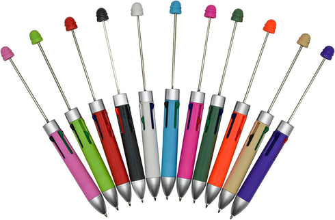 Maydahui 12PCS Multicolour Beadable Ballpoint Pens Retractable 4 in 1 Colored Bead Pen Plastic DIY Pens Cool Shaft Beaded Pen for DIY Making Schoo...