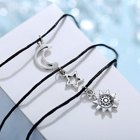 Bohemian Leather Anklet Sun Star Moon Foot Chain 3 Pcs Beach Wedding Jewelry Boho Ankle Bracelet for Women and Girls...
