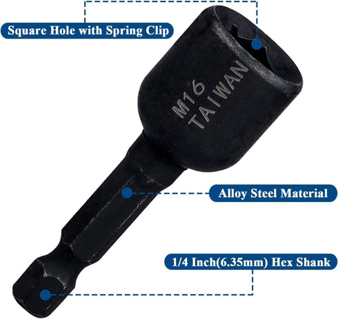 8 Pcs Tap Socket Wrench, 1/4 Hex Shank High Hardness Alloy Steel Socket Taps Air Screwdriver Accessories (M4/M5/M6/M8/M10/M12/M14/M16)...