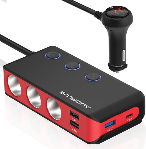 Car Cigarette Lighter Adapter, USB C Charger 30W and Quick Charge 3.0 Car Cigarette Lighter Splitter, 12V/24V Independent Switches, Fast Car USB C...