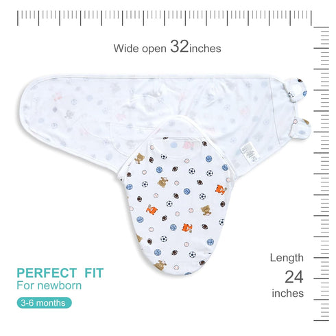Bubble bear Baby Boy Girl Swaddle Blankets, 3-6 Months - Hypoallergenic, Adjustable Swaddle Sleep Sacks, Cute Soccer Ball, Dinosaur Pattern, 3 Pac...