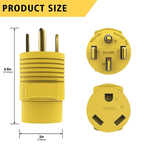 RV Plug Adapter PVC 50 Amp Male (14-50P) to 30 Amp Female (TT-30R) NEMA 14-50P to NEMA TT-30R...