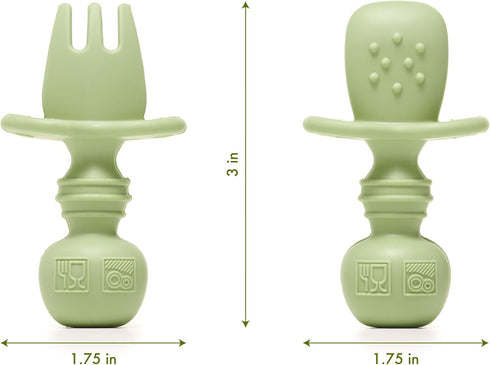 Baby Utensil Set (6 pcs) - Self Feeding Spoons - Silicone & BPA Free - Baby-Led Weaning (BLW) Supplies - Ages 6+ Months - Set of 6 - Brown, Green,...