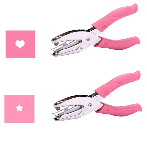 1 Pack 6.3 Inch Length 1/16 Inch Diameter of Circle Hole Handheld Single Paper Hole Punch, Puncher with Pink Soft Thick Leather Cover (Heart and S...