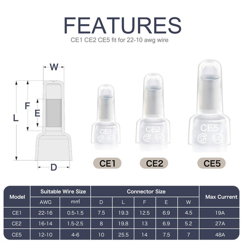 Chanzon Pure Copper Closed End Crimp Connector CE1 for 22-16 AWG Gauge Nylon(PA) Cap Insulated Core Splice Wire Crimping Terminal(100pcs)...