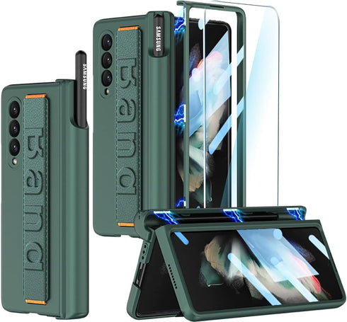for Samsung Galaxy Z Fold 3 Case with Wrist Strap & Screen Protector & S Pen Slot,Magnetic Hinge Protective Bumper Case Ultra Slim Shockproof Anti...