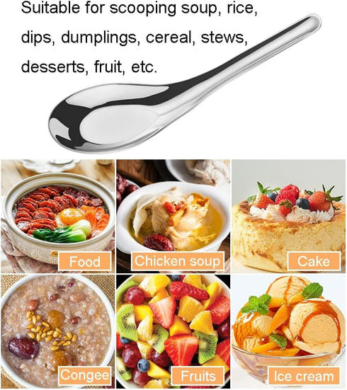 2 Pieces Stainless Steel Soup Spoons Dinner Spoons Soup Spoons Chinese Soup Spoon Asian Soup Spoon Table Spoons Tasting Spoon for Home Restaurant ...