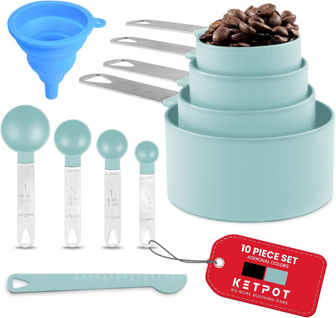 Measuring Cups & Spoons Set of 10 Pieces, Stackable Cups and Spoons, Nesting Measure Cups and Measuring Spoons with Stainless Steel Handle, Kitche...