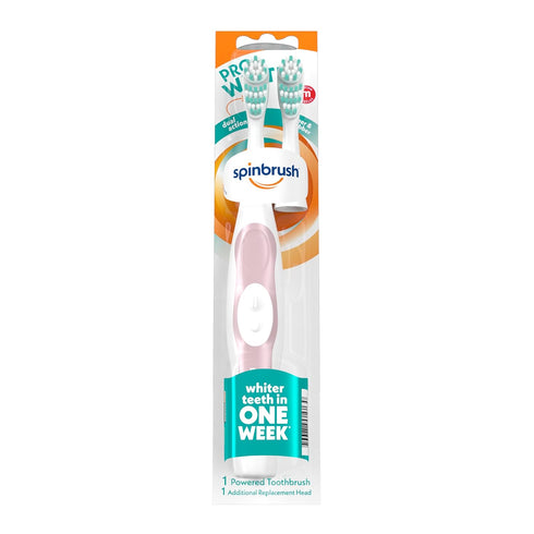 Spinbrush Pro Whiten Battery-Powered Electric Toothbrush Value Pack, Medium Bristles, Batteries Included, 1 Brush & 1 Replacement Head...