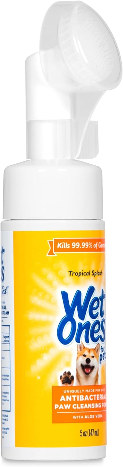 Wet Ones for Pets Antibacterial Dog Paw Cleansing Foam with Built-in Paw Scrubber Brush, Tropical Splash Scent, 5 oz | Dog Paw Cleaner with Antiba...
