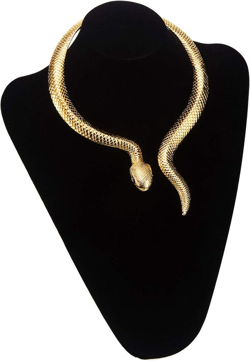 Hicarer Gold Snake Necklace Bracelet Set Adjustable Snake Choker Necklace Hand Chain Bracelet Finger Ring with Black Eyes Vintage Jewelry Set for ...