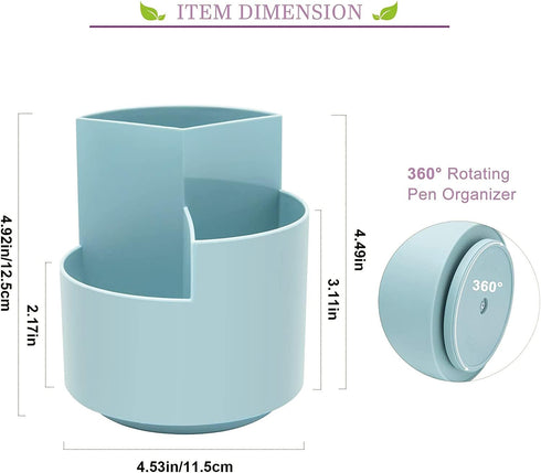 Desk Pencil Pen Holder, Desk Organizers 3 Slots 360-Degree Rotating Pen Holder for Desktop Storage Stationery Supplies Organizer, Home, Office, Sc...
