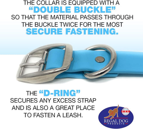 Regal Dog Products Large Light green Dog Collar with Heavy Duty Double Buckle & D Ring | Vinyl Coated, Custom Fit, Adjustable Biothane Dog Collar ...