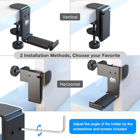 6amLifestyle Foldable Headphone Hodler Hook Hanger Stand Under Desk, Headphone Wall Mount with Cable Organizer Save Space Metal, Headset Holder Cl...