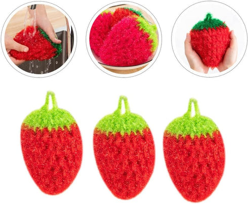 UPKOCH 3Pcs Dish Scrubber Fun Strawberry Shape Dish Sponges Kitchen Dishcloth Super Soft Absorbent Dish Rags for Washing Dishes Cleaning (Red)...