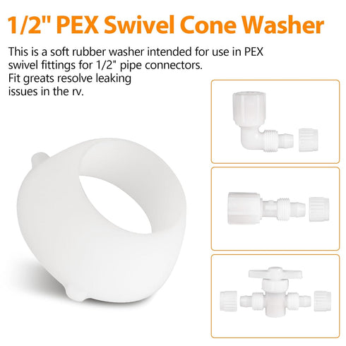 16435 Plastic Santoprene Swivel Seal, 1/2" PEX Swivel Cone Washer RV Water Line Gasket for PEX Fittings or Valves, Perfect Fit Resolve Leaking Iss...