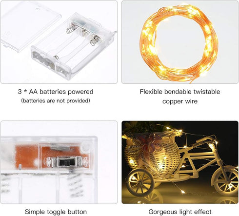 Led Fairy Lights Battery Operated, 4 Packs Mini Battery Powered Copper Wire Starry Fairy Lights for Bedroom, Christmas, Parties, Wedding, Centerpi...