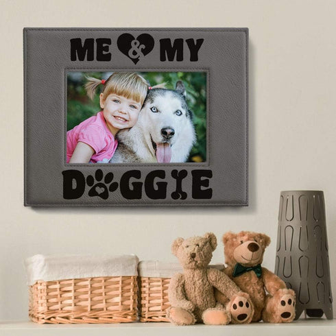 KATE POSH - Me & My Doggie Engraved Leather Picture Frame - Dog Lover, Puppy and Baby Gifts. My Best Friend, Dog Mom (5x7-Horizontal)...