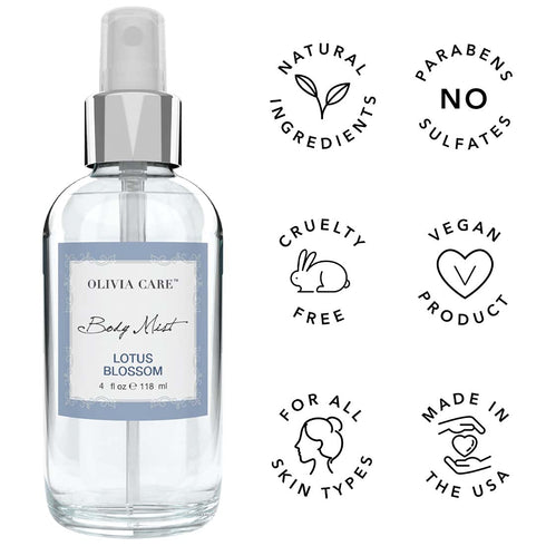 Olivia Care Body Mist Spray Made with Natural Lotus Blossom Fragrance Scent - Refreshing, Soothing & Cooling- Eliminate Odor with Fresh Aroma...
