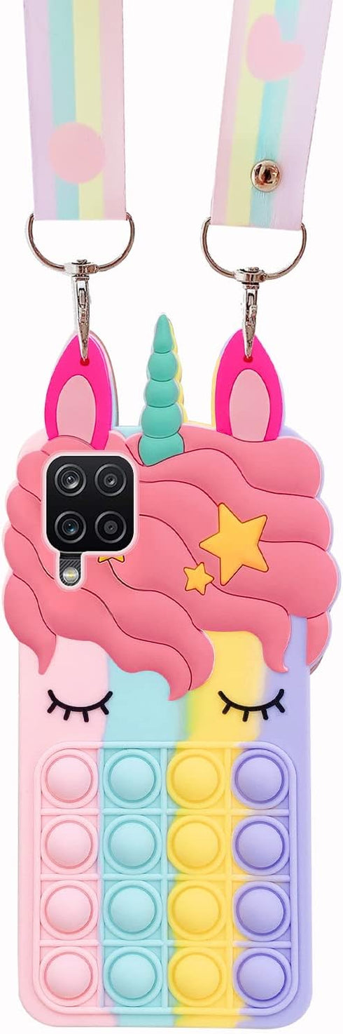 for Samsung Galaxy A12 5G Phone Case, for Samsung A42 5G Case with Strap Lanyard Push Pop Bubble 3D Cartoon Toys Funny Kawaii Cute Silicone Shockp...
