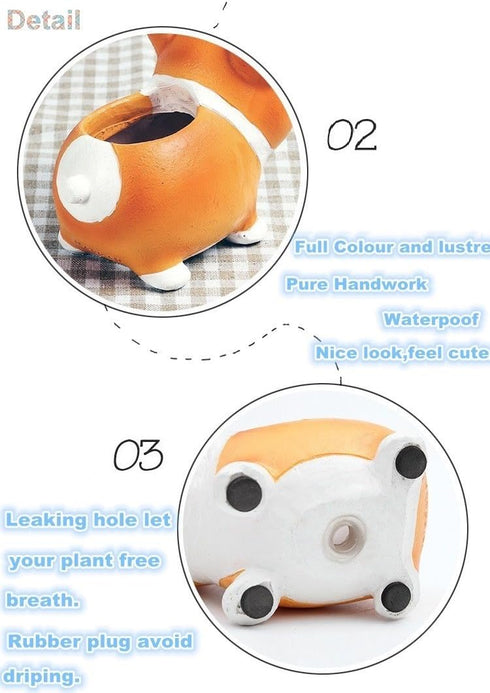 BESSEEK Corgi Flower Pot, Valentine's Day Gifts Cute Plant Pots Animal Planter Cartoon Dog Shaped Container for Home Garden Office Desktop Deco wi...