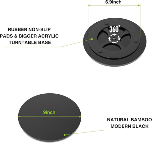 Bathroom Counter Organizer Lazy Susan, Black Vanity Tray for Bathroom Decor, Bamboo Lazy Susan Turntable Bathroom Tray for Sponge and Soap, 9" Bat...