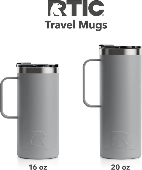 RTIC Travel Mug with Handle, 16 oz, Graphite, Portable Thermal Camping Cup, Vacuum-Insulated with Lid, Stainless Steel, Sweat Proof, Keeps Hot & C...