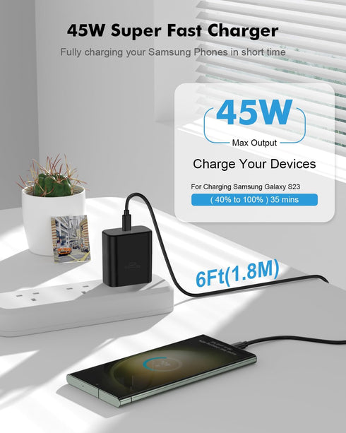 45W Samsung Super Fast Charger Type C 2 Pack for Samsung Galaxy S23 Ultra Charger S22 Ultra Charger S23/S23+/S22/S22+/S21/S20,Z Fold 4/Z Flip 4,No...