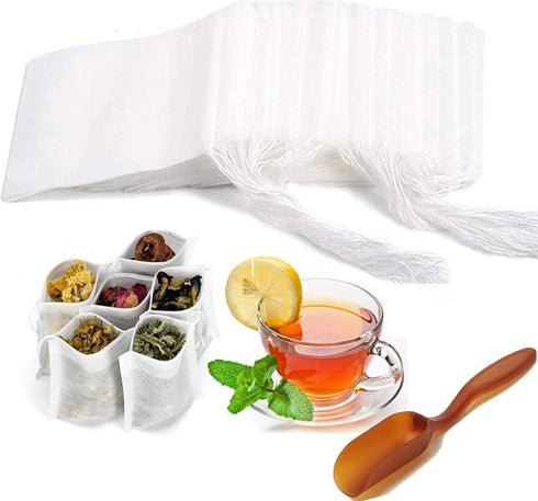300 Pcs Tea Filter Bags, Disposable Tea Filter Bags for Loose Leaf Tea from Safe Natural Materials, Bring Tea Spoon,Empty Tea Bags Suitable for Lo...